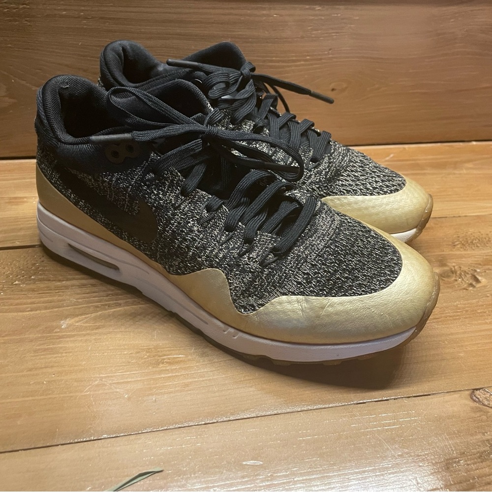 Nike Air Max 1 Ultra 2.0 Flyknit | Black • Metallic Gold | Women's Size 7.5